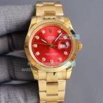 Replica Rolex Datejust II Yellow Gold Red Dial Smooth Bezel Watch 41MM
